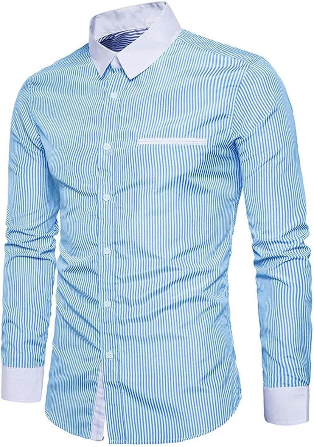Mens Stretch Vertical Striped Button Down Dress Shirts Long Sleeve Comfort Slim Fit Business Work Office Shirts