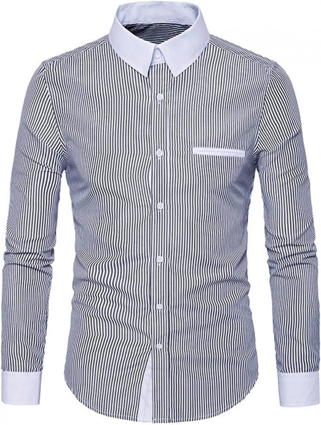 Mens Stretch Vertical Striped Button Down Dress Shirts Long Sleeve Comfort Slim Fit Business Work Office Shirts