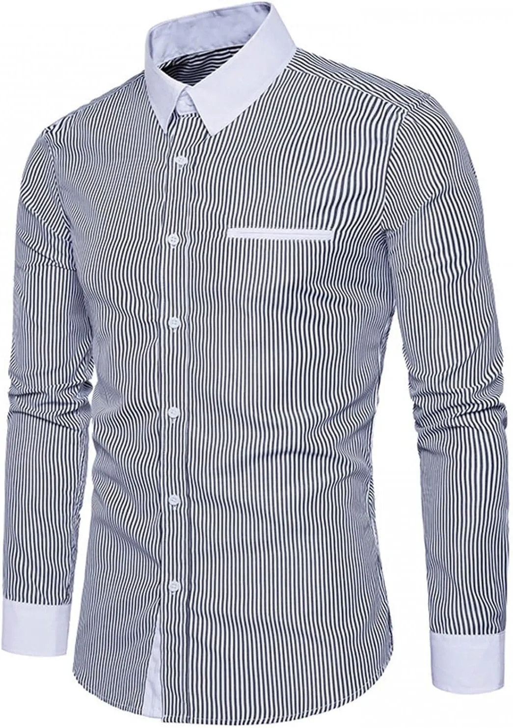 Mens Stretch Vertical Striped Button Down Dress Shirts Long Sleeve Comfort Slim Fit Business Work Office Shirts