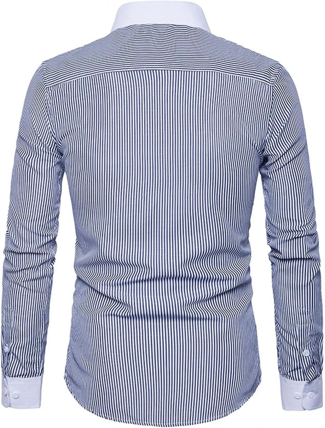 Mens Stretch Vertical Striped Button Down Dress Shirts Long Sleeve Comfort Slim Fit Business Work Office Shirts