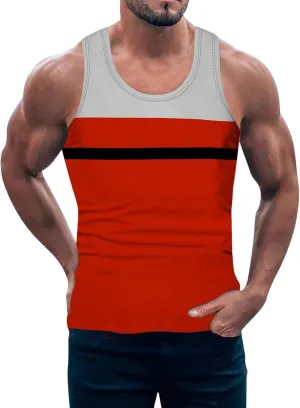 Men's Striped Patchwork Print Racerback Vest Sleeveless Casual Athletic Summer Beach Tank Top Workout Gym Running Sport Shirt