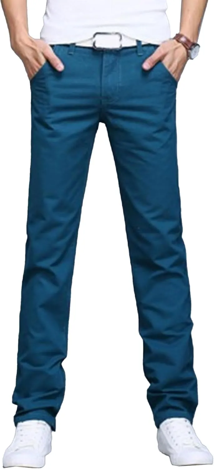 Men's Style Comfy Solid Chinos Pants Casual Slim Fit Business Slack Stretch Straight Fashion Trousers