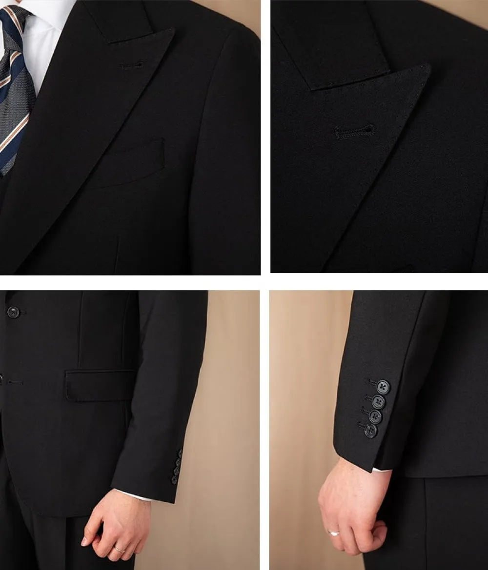Men's Suit 3 Piece Black Business Casual Peak Lapel Jacket (Blazer Vest Pants)