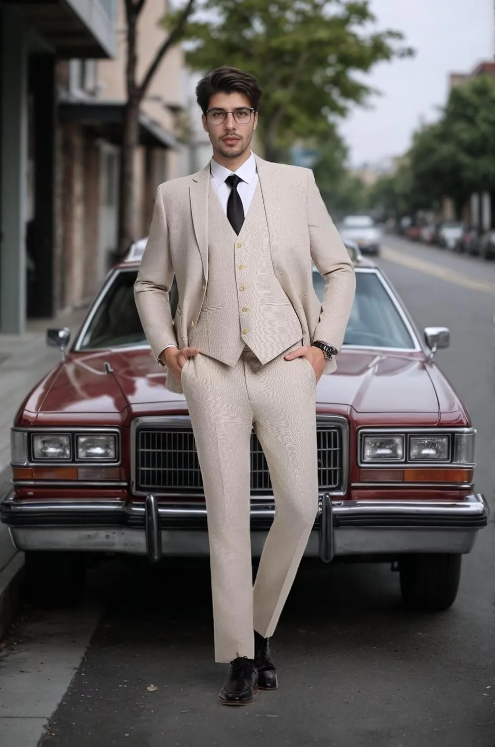 Mens Suit 3 Piece Slim Fit Suit for Men Two Button Prom Tuxedo Suits Lightweigt Solid Jacket Pants,Mens Tuxedo Suits