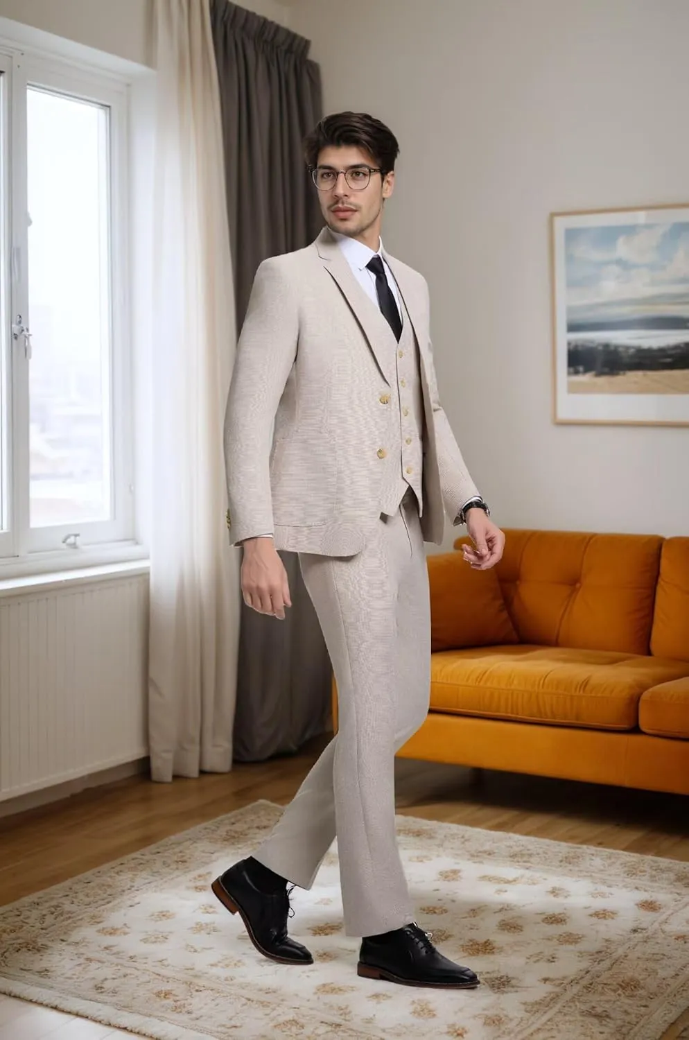 Mens Suit 3 Piece Slim Fit Suit for Men Two Button Prom Tuxedo Suits Lightweigt Solid Jacket Pants,Mens Tuxedo Suits
