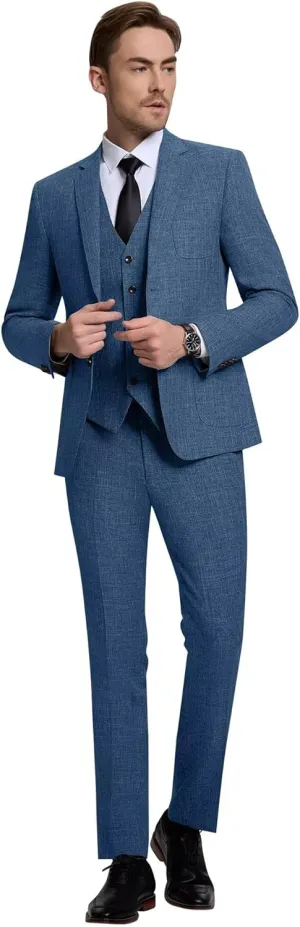 Mens Suit 3 Piece Slim Fit Suit for Men Two Button Prom Tuxedo Suits Lightweigt Solid Jacket Pants,Mens Tuxedo Suits