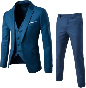 Mens Suit Slim Fit 3 Piece Solid Notched Lapel 1 Button Business Jacket Vest Pants 3 Piece Set Wedding Suit S-3XL