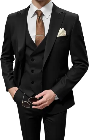 Men's Suits 3 Piece Double Breasted Suit Men Slim Fit Wedding Suits for Men One Button Blazer Jacket Vest Pants Set