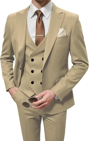 Men's Suits 3 Piece Double Breasted Suit Men Slim Fit Wedding Suits for Men One Button Blazer Jacket Vest Pants Set