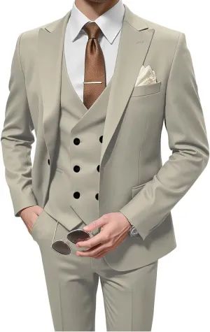 Men's Suits 3 Piece Double Breasted Suit Men Slim Fit Wedding Suits for Men One Button Blazer Jacket Vest Pants Set
