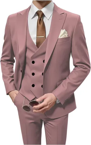 Men's Suits 3 Piece Double Breasted Suit Men Slim Fit Wedding Suits for Men One Button Blazer Jacket Vest Pants Set