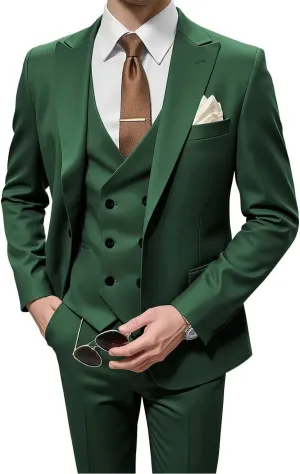 Men's Suits 3 Piece Double Breasted Suit Men Slim Fit Wedding Suits for Men One Button Blazer Jacket Vest Pants Set