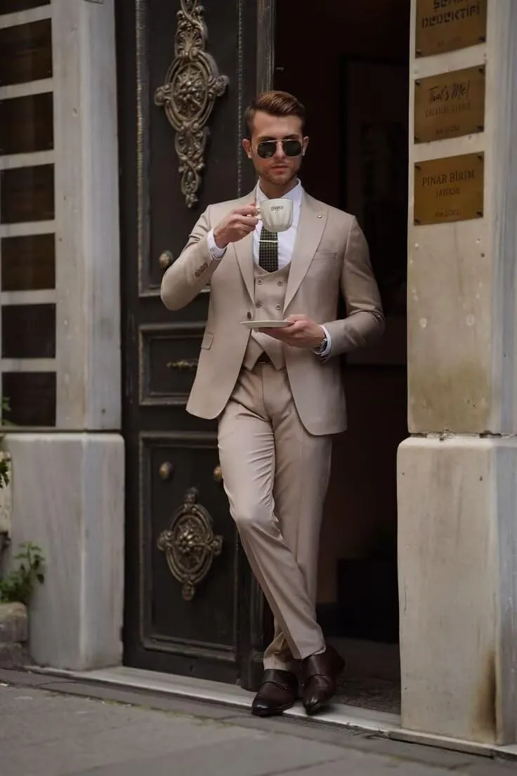 Men's Suits 3 Piece Double Breasted Suit Men Slim Fit Wedding Suits for Men One Button Blazer Jacket Vest Pants Set
