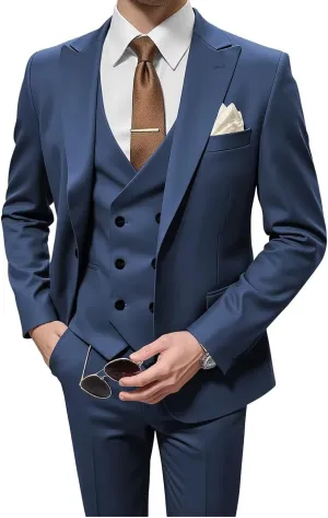 Men's Suits 3 Piece Double Breasted Suit Men Slim Fit Wedding Suits for Men One Button Blazer Jacket Vest Pants Set