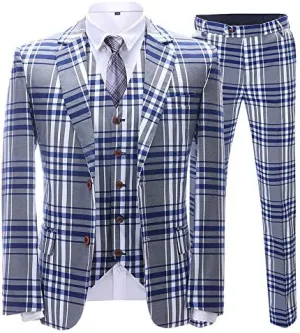 Men's Suits 3 Piece Slim Fit Formal Plaid Suits for Men Double Breasted Wedding Tuxedos Suit