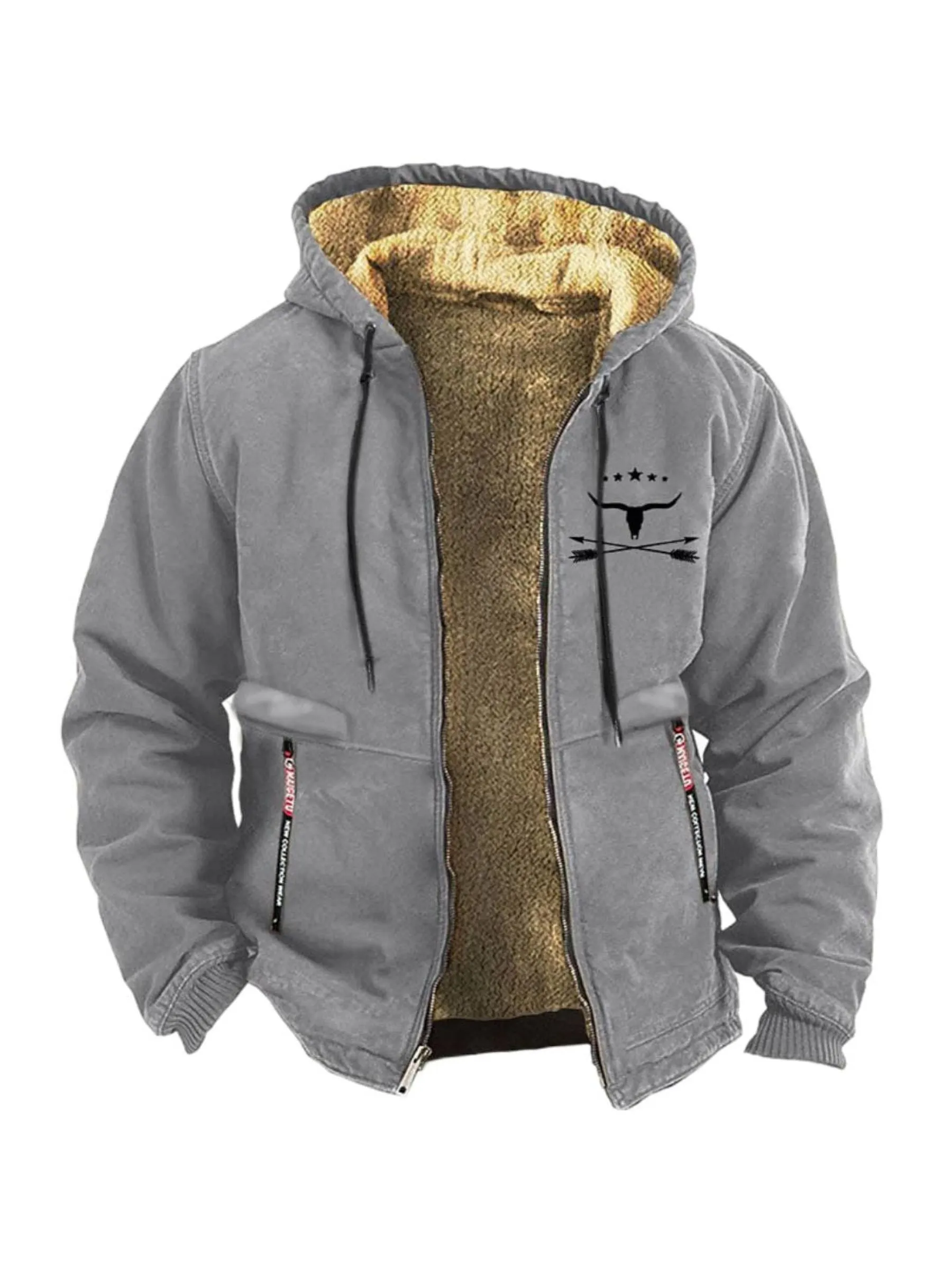 Men's Suits Cowboy Pattern Printed Vintage Casual Warm Hoodie Jacket