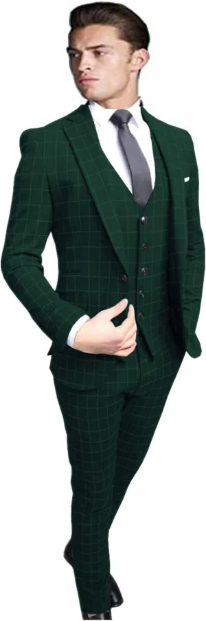 Men's Suits Custom Made 3 Piece Wedding/Business Tuxedos Checked Notch Lapel Slim Fit Formal Suits