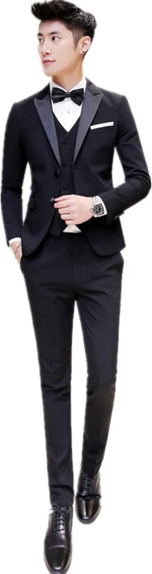 Men's Suits Custom Made Slim Fit Two Buttons 3 Piece Black Groom Tuxedos Business Foraml Suits