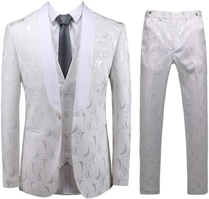 Men's Suits Custom Made White Shawl Lapel 3 Piece Slim Fit Wedding Groom Tuxedos Casual Suits