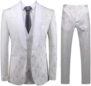 Men's Suits Custom Made White Shawl Lapel 3 Piece Slim Fit Wedding Groom Tuxedos Casual Suits