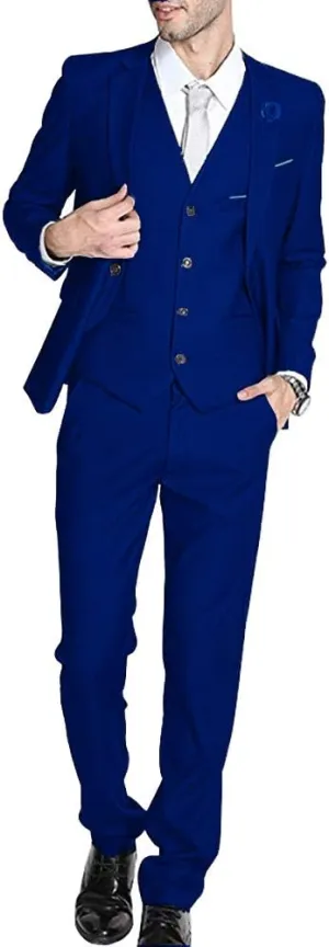 Men's Suits Handsome Solid One Button 3 Pieces Notch Lapel Slim Fit Groom Tuxedo Business Suits Royal Blue