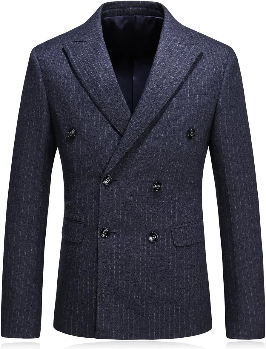 Men's Suits Handsome Wedding Navy Blue Pinstripe Double Breasted Slim Fit 3 Piece Business Foraml Suits