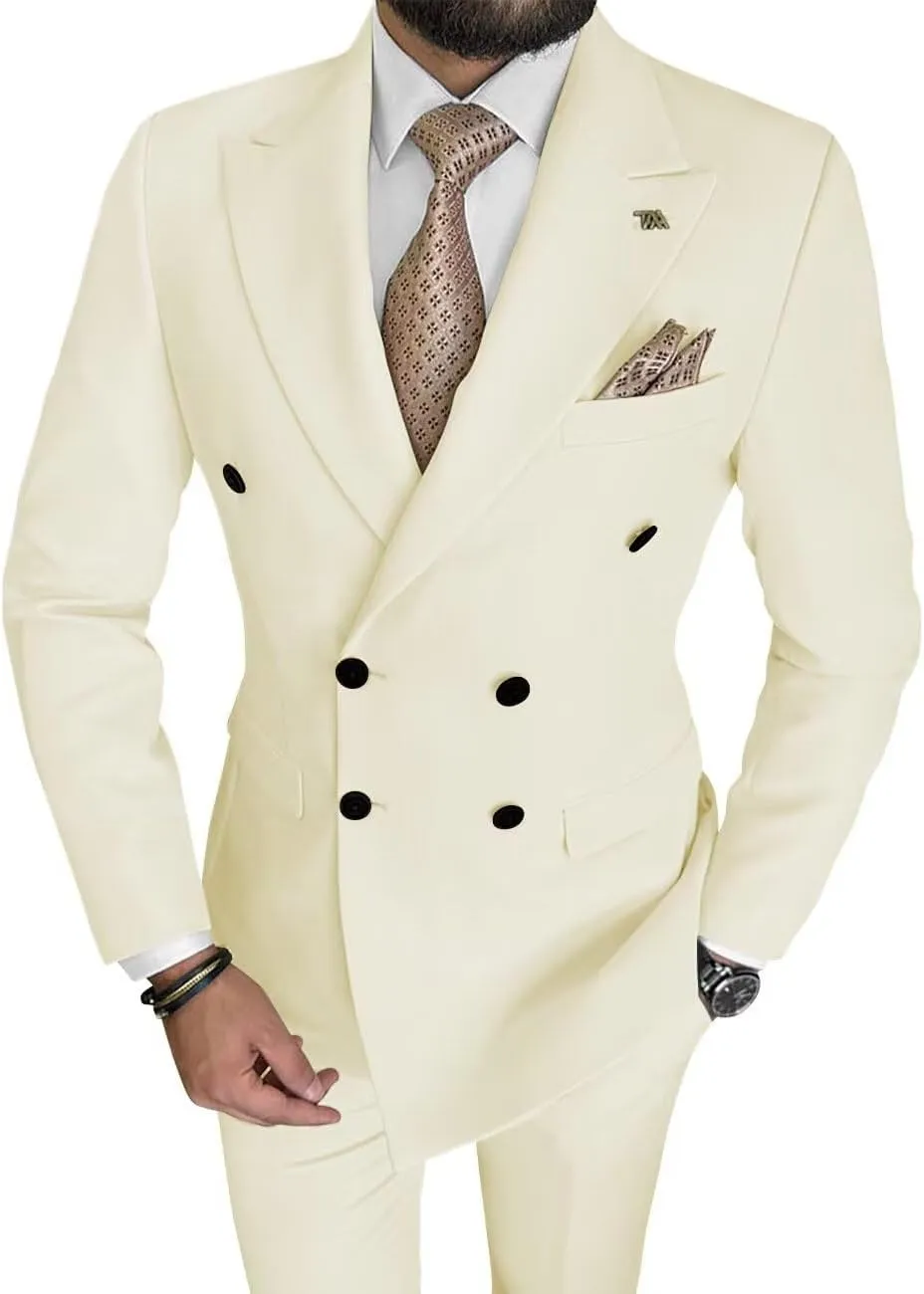 Mens Suits Slim Fit 2 Piece Double Breasted Suit Men Wedding Suit Tuxedo Blazer and Pants for Prom Party Dress