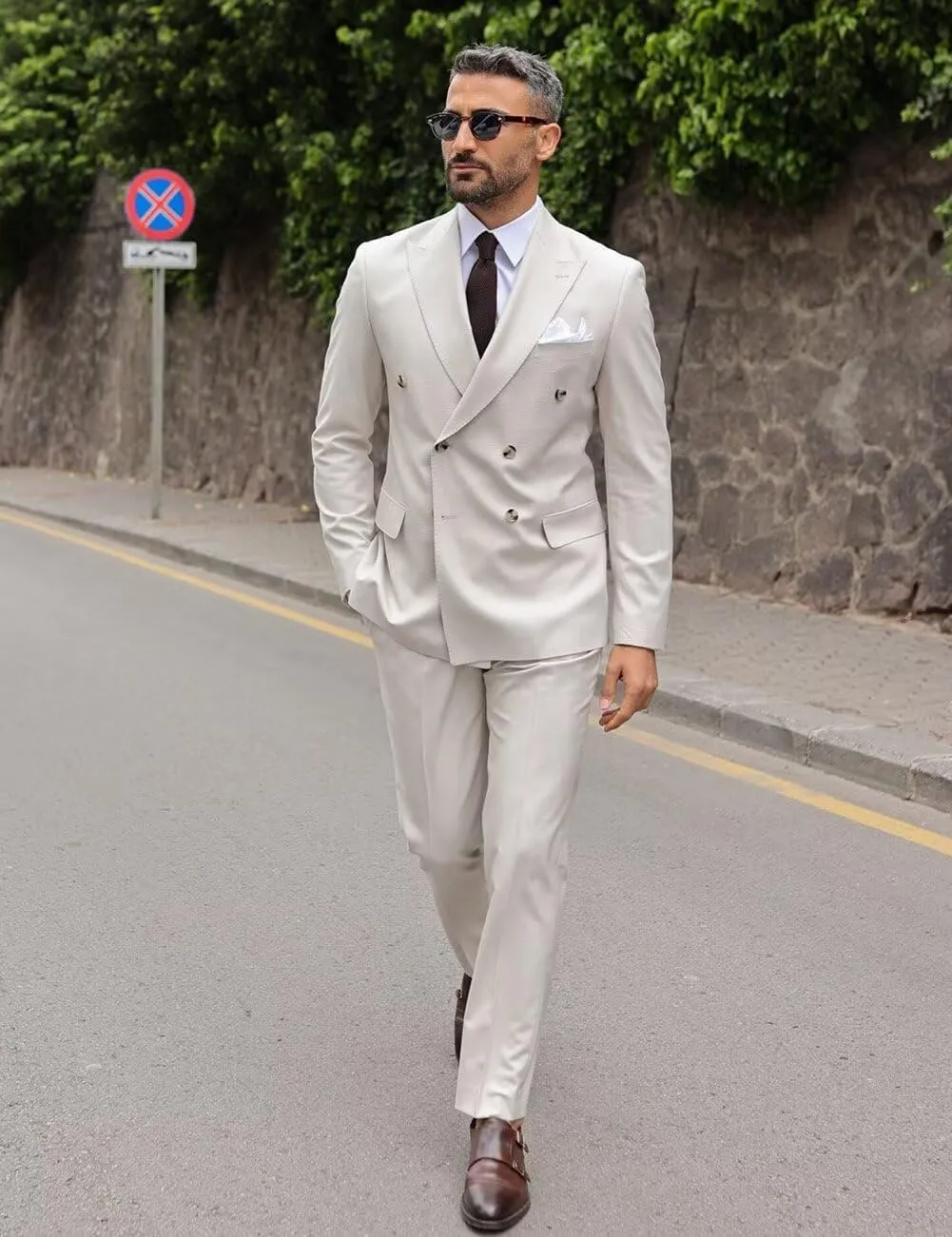 Mens Suits Slim Fit 2 Piece Double Breasted Suit Men Wedding Suit Tuxedo Blazer and Pants for Prom Party Dress