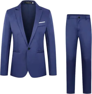 Mens Suits Slim Fit 2 Piece Solid Blazer Pants Business Suit Set Prom Tuxedo Wedding Suit Jacket Pants Set