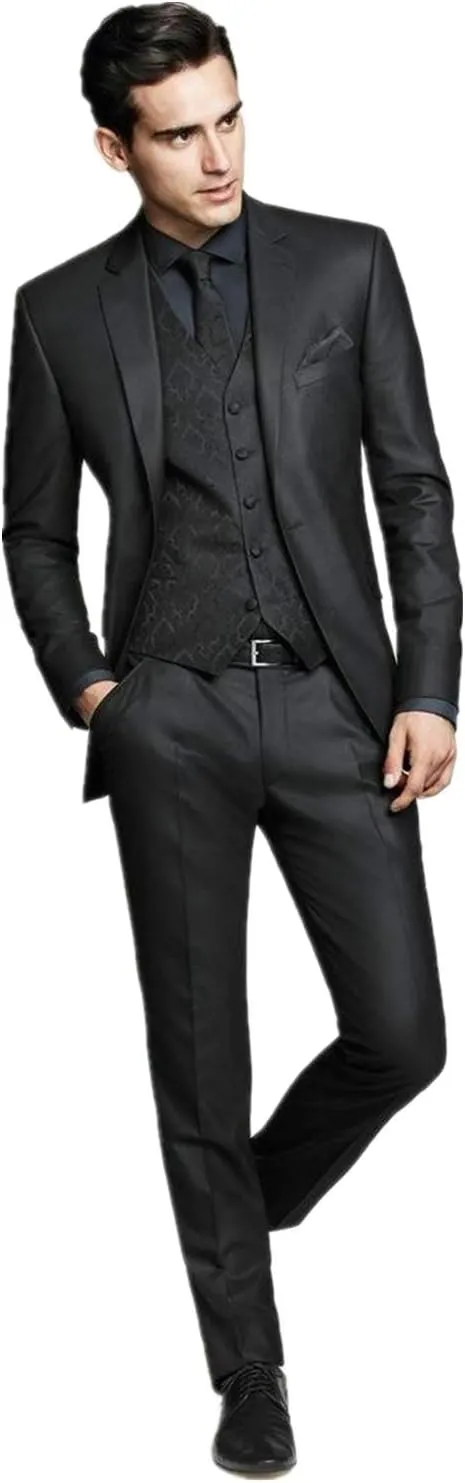 Men's Suits Slim Fit 3 Piece Black Two Buttons Wedding Groom Tuxedos Prom Suits