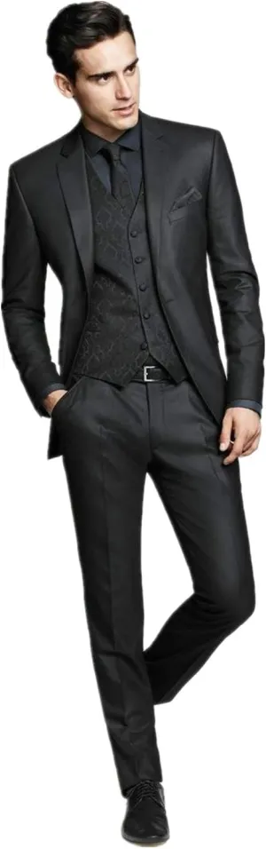 Men's Suits Slim Fit 3 Piece Black Two Buttons Wedding Groom Tuxedos Prom Suits