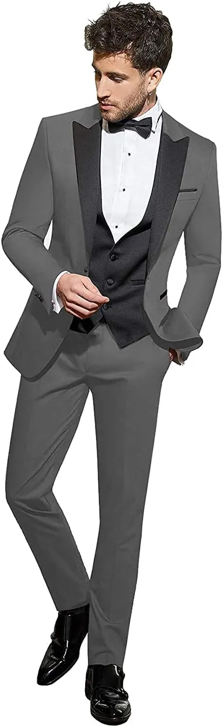 Mens Suits Slim Fit 3 Piece Blazer Jacket Tuxedos Groomsmen for Daily Business Wedding Party