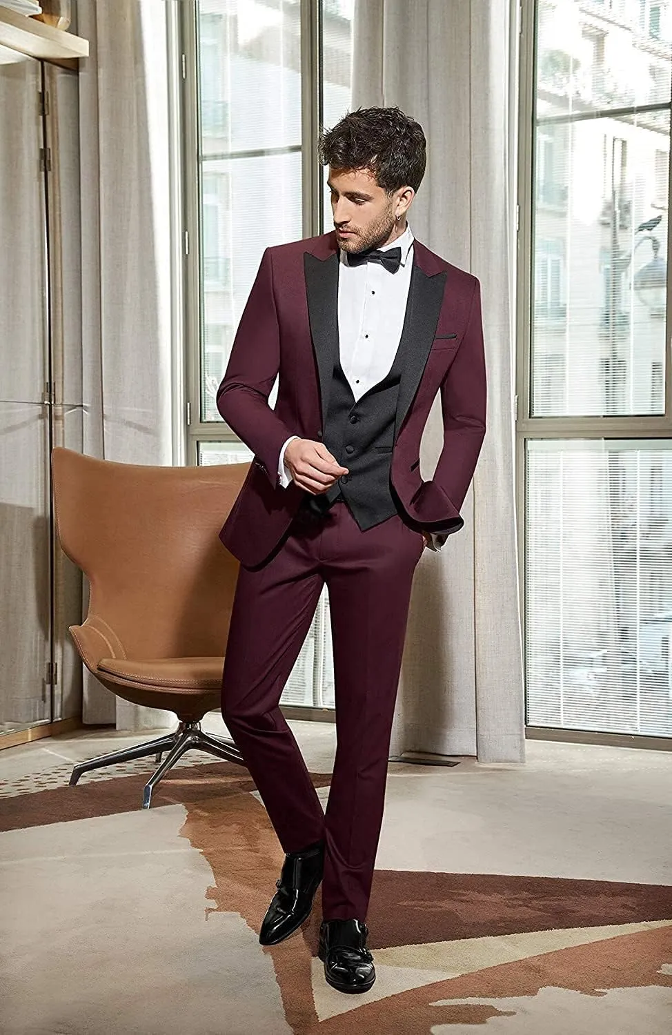 Mens Suits Slim Fit 3 Piece Blazer Jacket Tuxedos Groomsmen for Daily Business Wedding Party