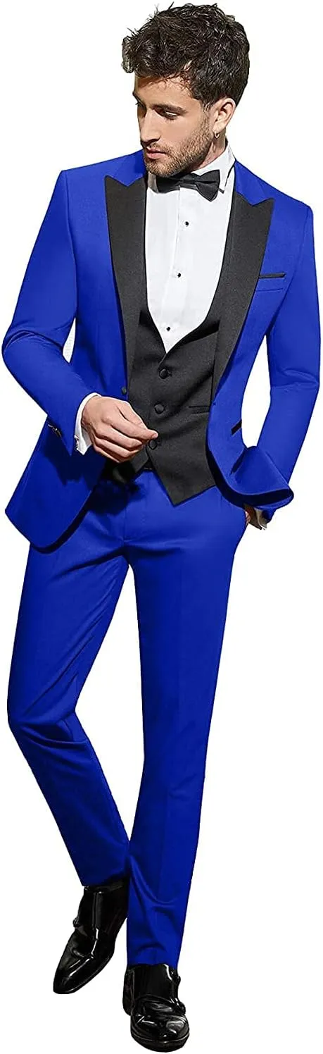 Mens Suits Slim Fit 3 Piece Blazer Jacket Tuxedos Groomsmen for Daily Business Wedding Party