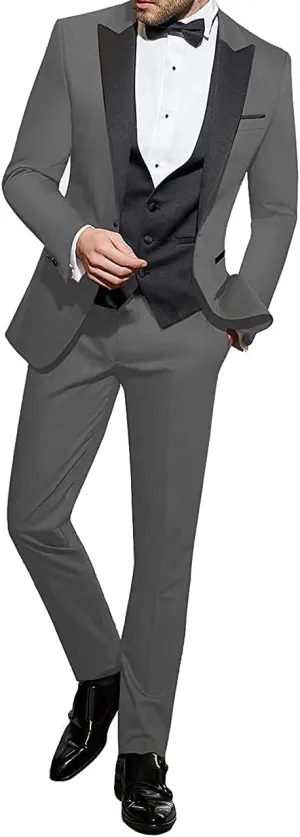 Mens Suits Slim Fit 3 Piece Blazer Jacket Tuxedos Groomsmen for Daily Business Wedding Party