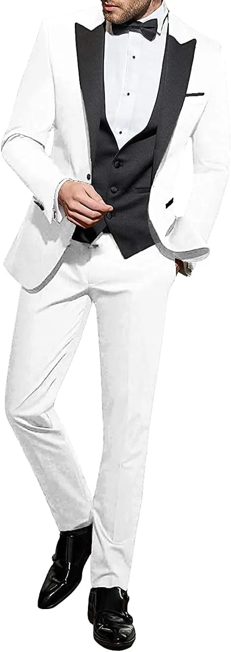 Mens Suits Slim Fit 3 Piece Blazer Jacket Tuxedos Groomsmen for Daily Business Wedding Party