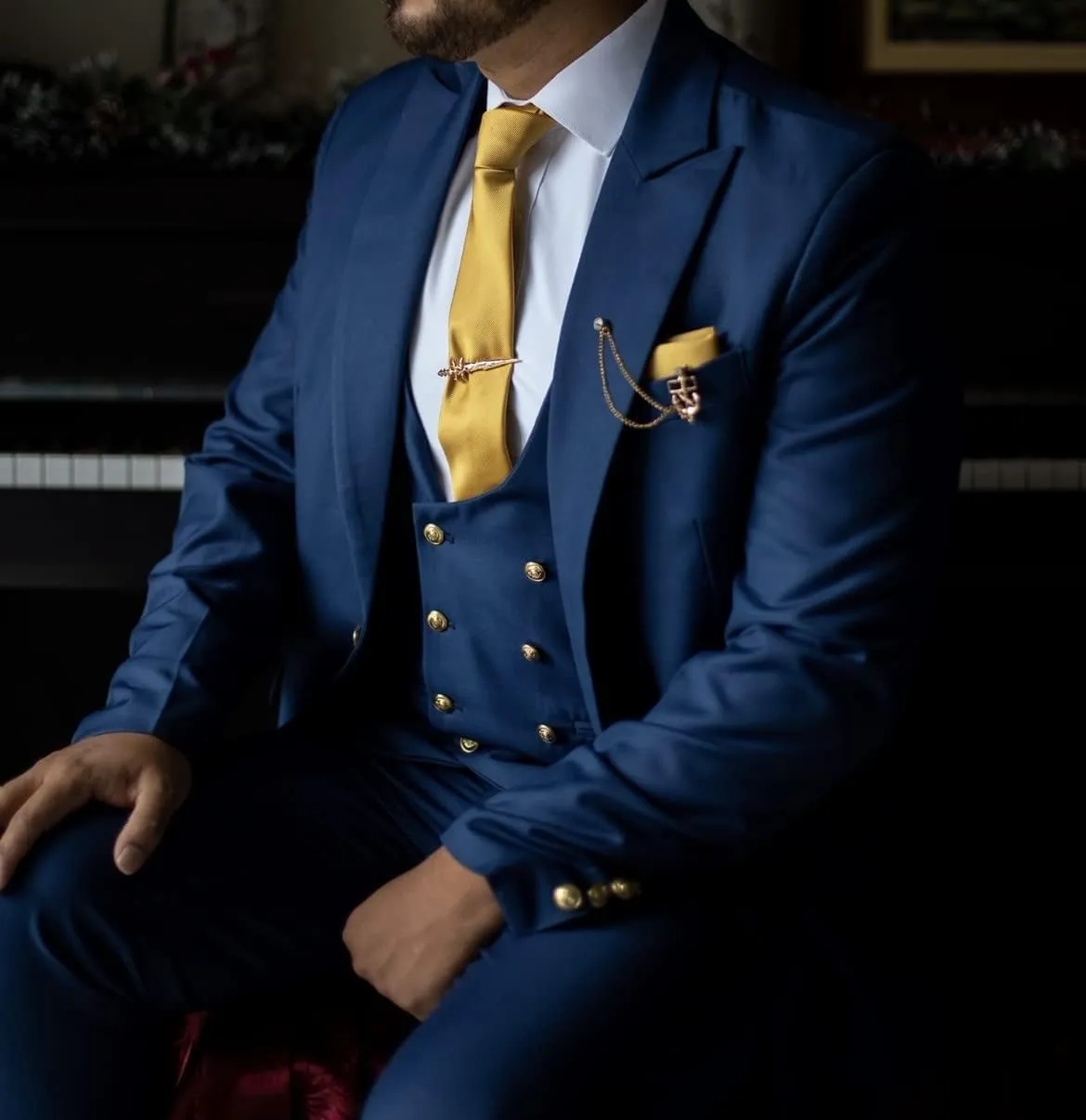 Mens Suits Slim Fit 3 Piece Double Breasted Suit Men Wedding Prom Suits
