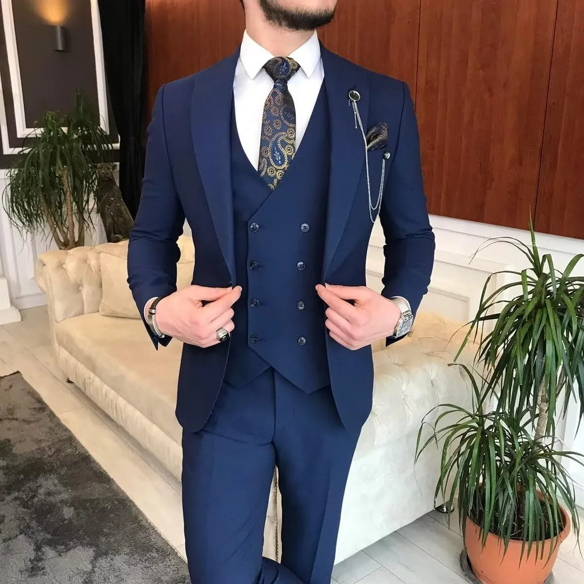 Mens Suits Slim Fit 3 Piece Suit Men Solid Fashion Suits for Men Wedding Prom Formal Business