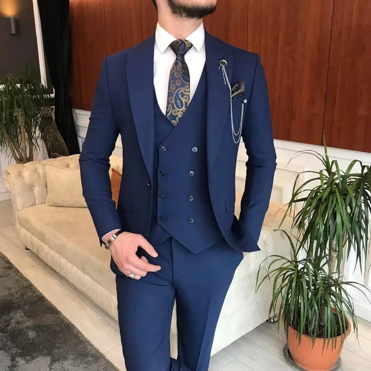Mens Suits Slim Fit 3 Piece Suit Men Solid Fashion Suits for Men Wedding Prom Formal Business
