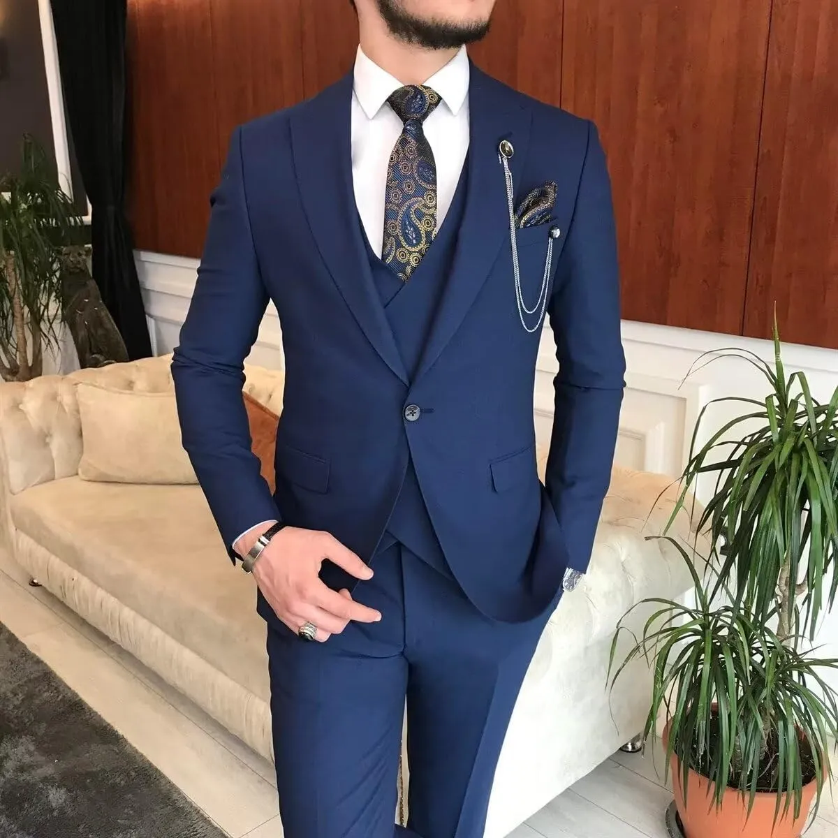 Mens Suits Slim Fit 3 Piece Suit Men Solid Fashion Suits for Men Wedding Prom Formal Business