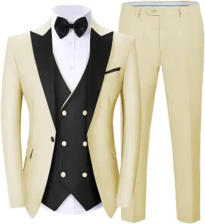 Men's Suits Slim Fit 3 Piece Tuxedo Suits for Men Wedding Double Breasted Suit Prom Wedding Party Suit with Tie
