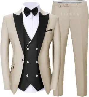 Men's Suits Slim Fit 3 Piece Tuxedo Suits for Men Wedding Double Breasted Suit Prom Wedding Party Suit with Tie