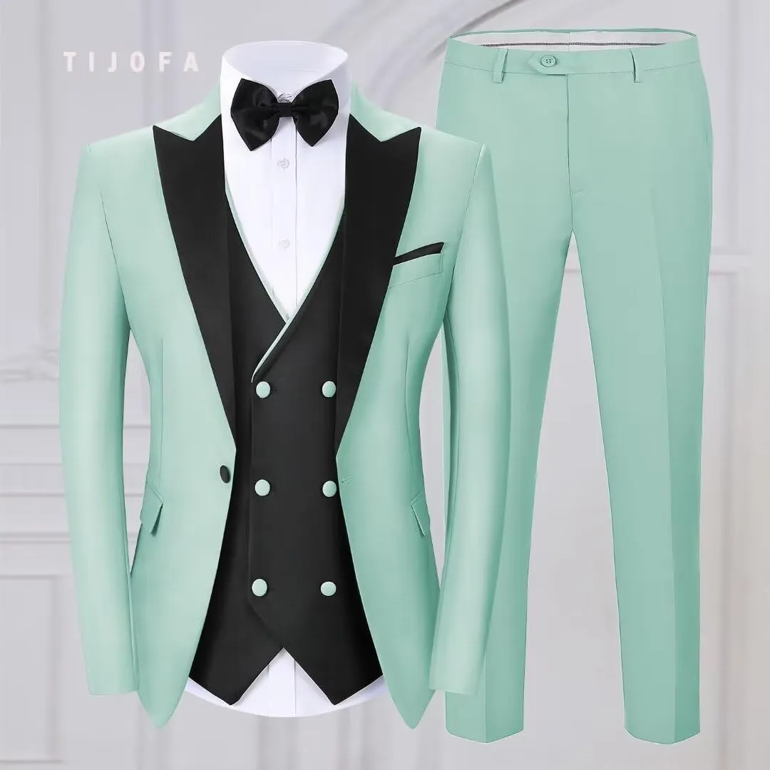 Men's Suits Slim Fit 3 Piece Tuxedo Suits for Men Wedding Double Breasted Suit Prom Wedding Party Suit with Tie