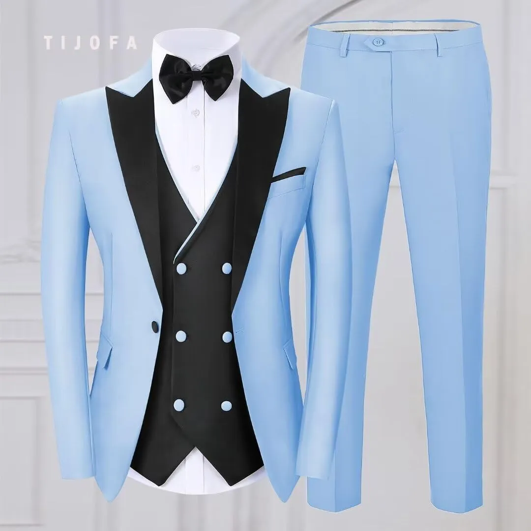 Men's Suits Slim Fit 3 Piece Tuxedo Suits for Men Wedding Double Breasted Suit Prom Wedding Party Suit with Tie