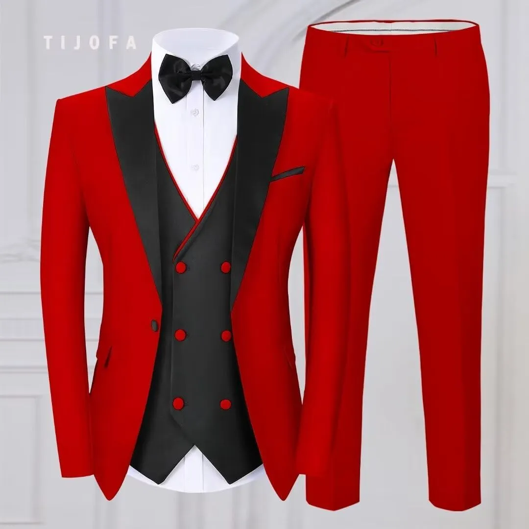 Men's Suits Slim Fit 3 Piece Tuxedo Suits for Men Wedding Double Breasted Suit Prom Wedding Party Suit with Tie