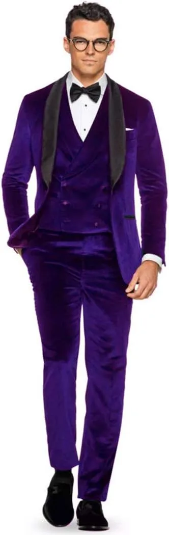 Men's Suits Slim Fit 3 Piece Velvet Formal Groom Tuxedos Handsome Party Prom Suits