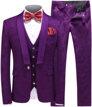 Men's Suits Slim Fit 3 Pieces Jacquard Wedding Dinner Tuxedo Formal Suits Jacket & Pants