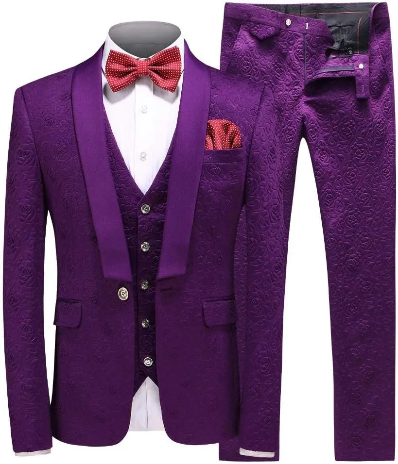 Men's Suits Slim Fit 3 Pieces Jacquard Wedding Dinner Tuxedo Formal Suits Jacket & Pants