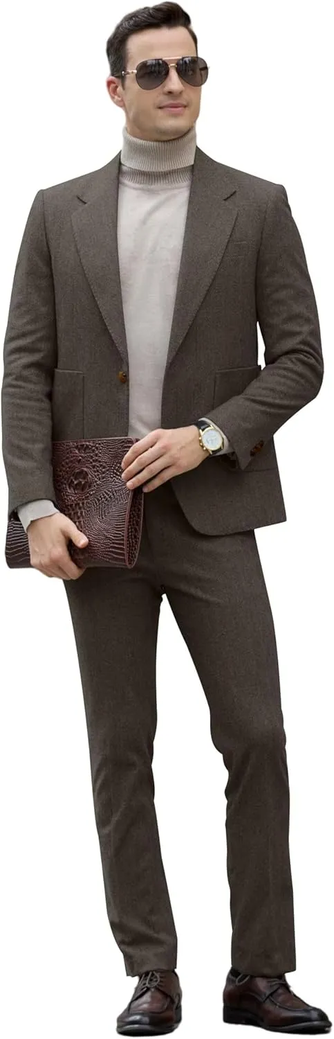 Men's Suits Slim Fit Herringbone Tweed Suits for Men 2 Piece Wedding Prom Suit Jacket Pants Wool Blend Tuxedo Set