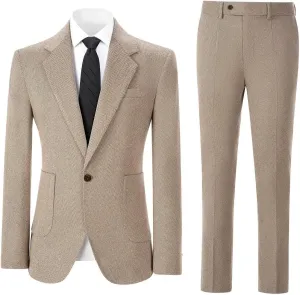 Men's Suits Slim Fit Herringbone Tweed Suits for Men 2 Piece Wedding Prom Suit Jacket Pants Wool Blend Tuxedo Set